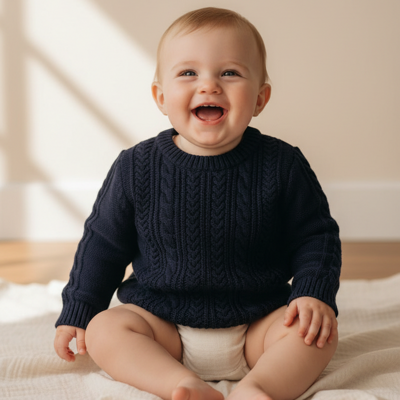 Pullover Strick "Navy" blau Größe 74-80 | Leevje