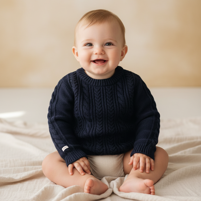 Pullover Strick "Navy" blau Größe 74-80 | Leevje