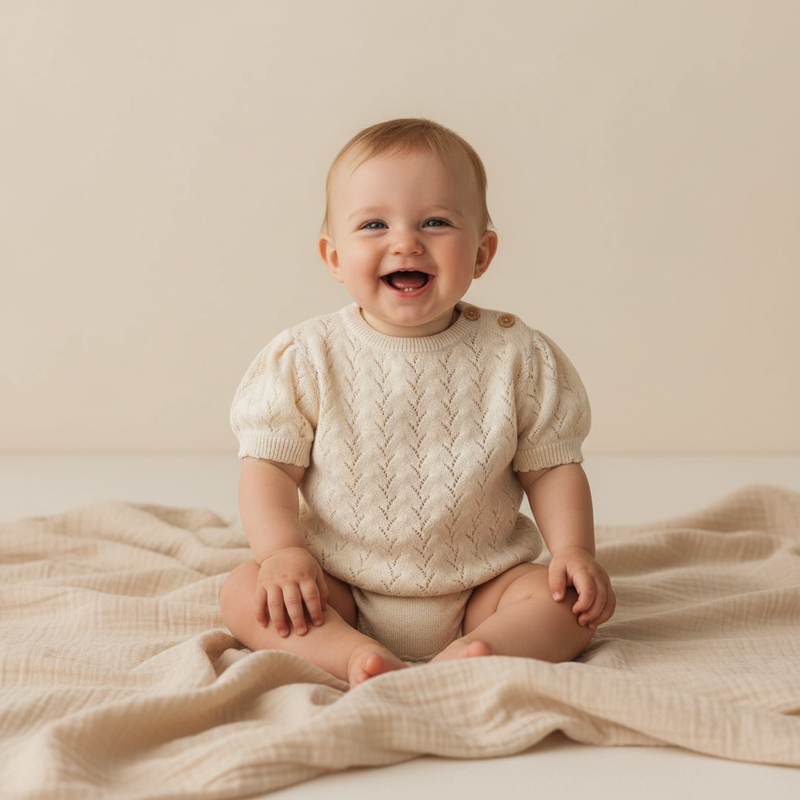 Kurzarm Strickpullover Creme für Babys und Kinder
