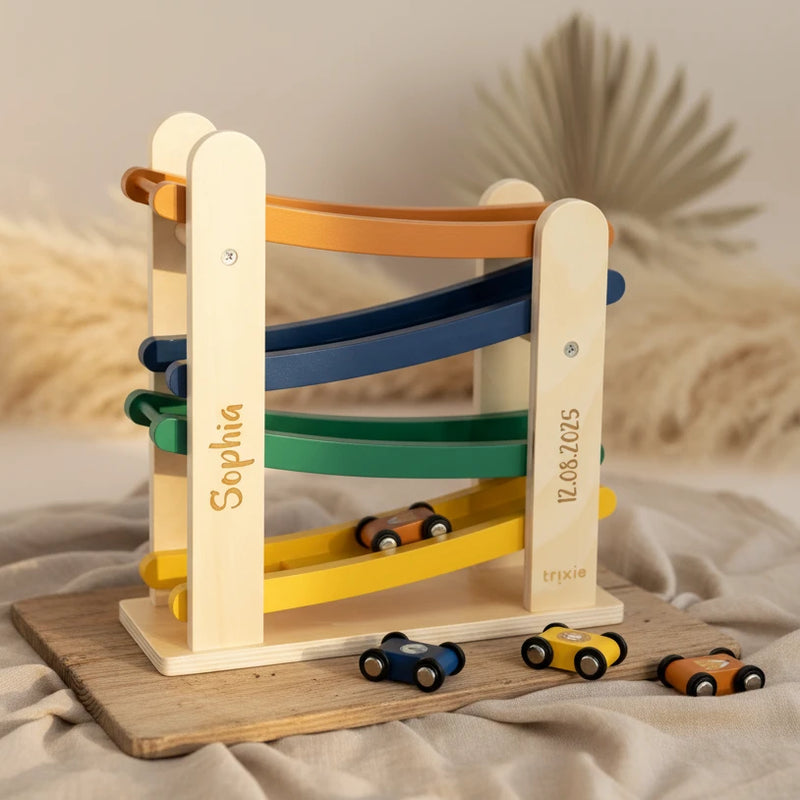 Wooden Ball Track with 4 Cars – Motor Skills Toy for Children | Schmatzepuffer