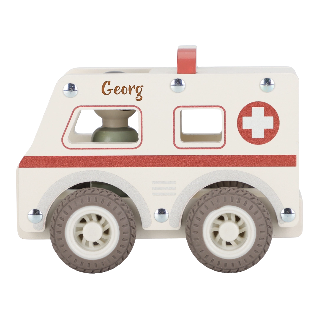 Krankenwagen aus Holz personalisierbar mit Namen