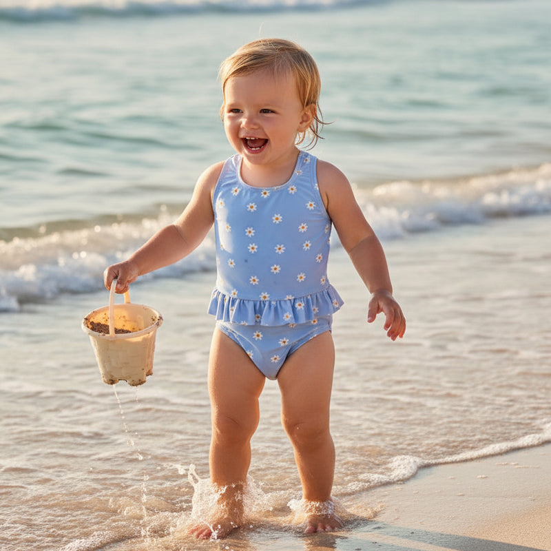Badeanzug Volants Daisies Blue | Little Dutch