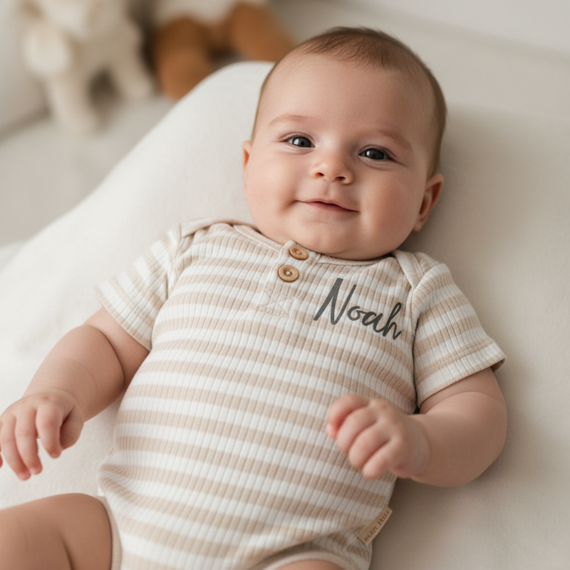 Kurzarmbody Sand Weiß gestreift für Babys