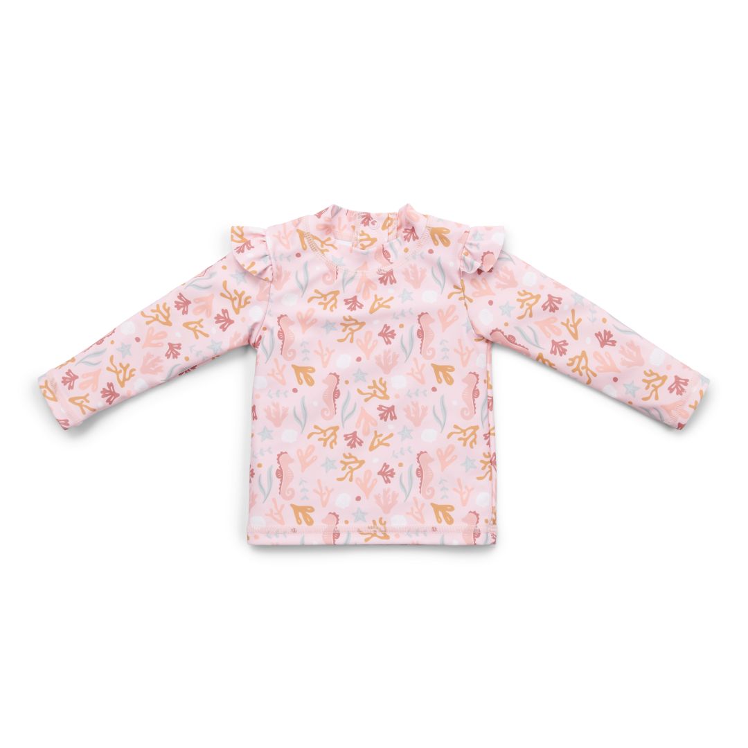 Bade-T-Shirt langarm ruches Ocean Dreams Pink | Little Dutch
