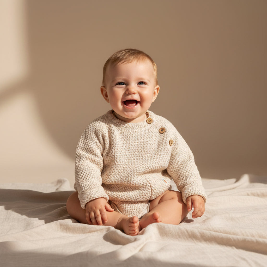 Gestrickter Pullover Sand für Babys und Kinder