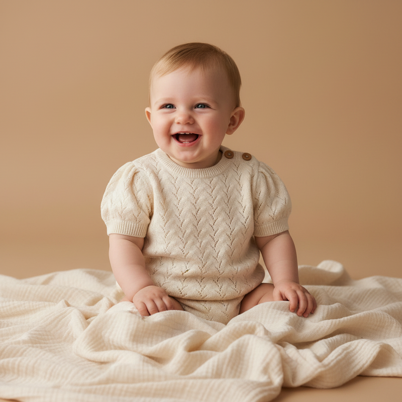 Gestrickter Pullover kurzarm Creme | Little Dutch