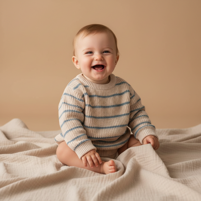 Gestrickter Pullover Ice blue stripe | Little Dutch