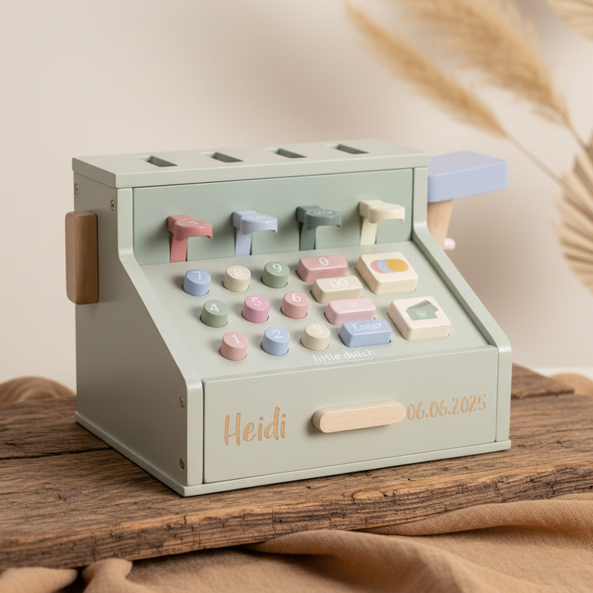 Personalized wooden cash register – for small businesses with their own name