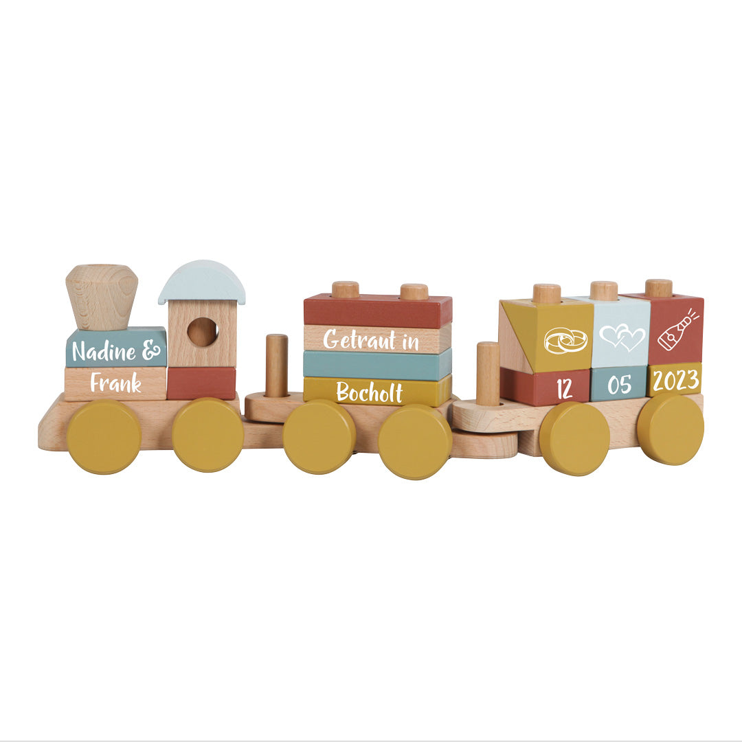 Personalisierter Holzzug Pure & Nature – Hochzeitsgeschenk mit Namen