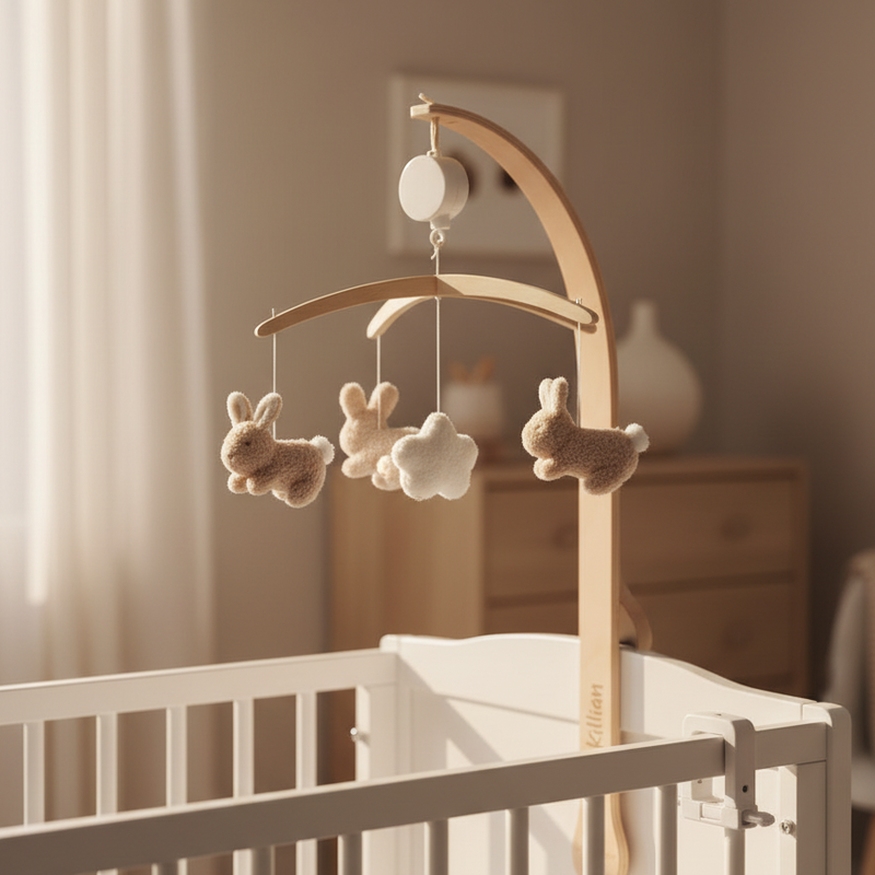 Personalisiertes Musik-Mobile Baby Bunny mit Namen – Geschenk zur Geburt