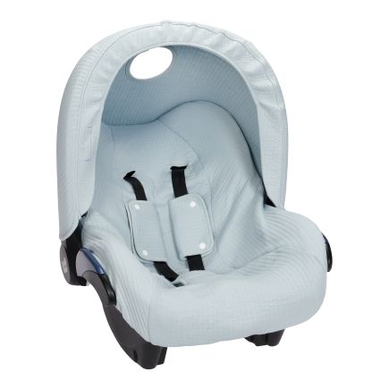 Babyschalen-Sonnenverdeck Pure Soft Blue für Maxi-Cosi und viele Babyschalen der Gruppe 0+ aus hochwertigem Baumwollmix. Schützt Babys zuverlässig vor Sonne, Wind und leichtem Regen und sorgt für angenehmen Schatten unterwegs.