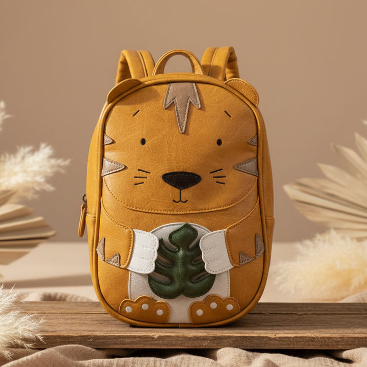Kinder Rucksack mit Tiger Motiv fuer Kita und Kindergarten in veganer Ausfuehrung mit verstellbaren Schultergurten