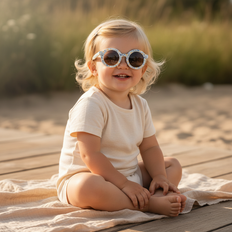 Kinder Sonnenbrille in Ocean Dreams Blau mit UV Schutz fuer sonnige Tage, Ausfluege, Urlaub und den Alltag