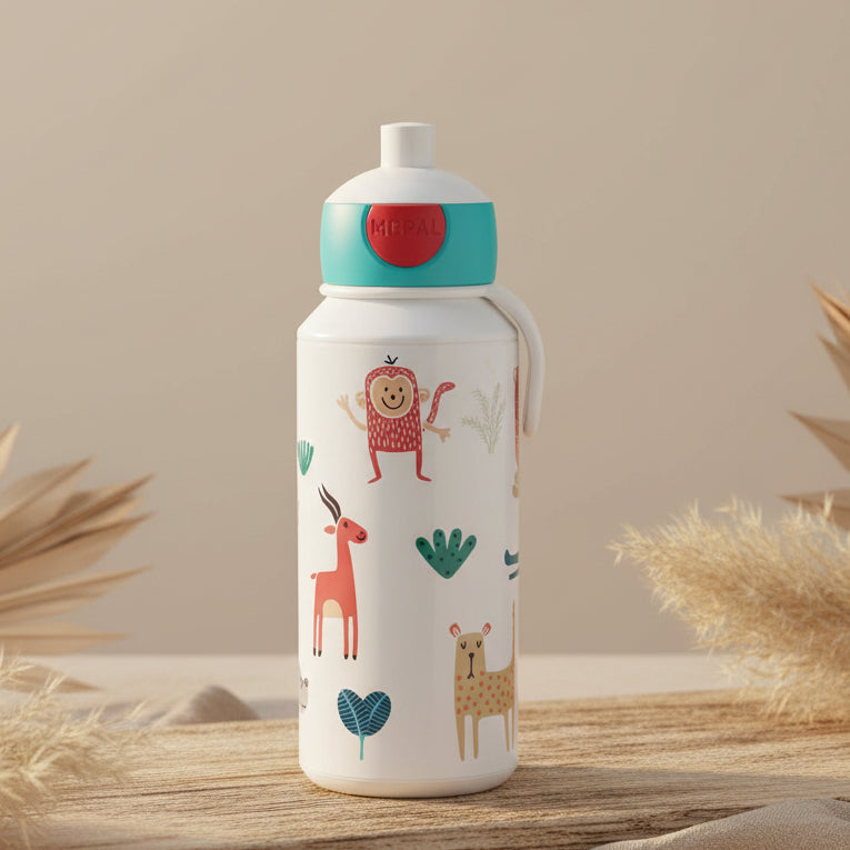 Kinder Trinkflasche Pop Up 400 ml mit Animal Friends Motiv, auslaufsicher und ideal fuer Kindergarten, Schule, Sport und unterwegs