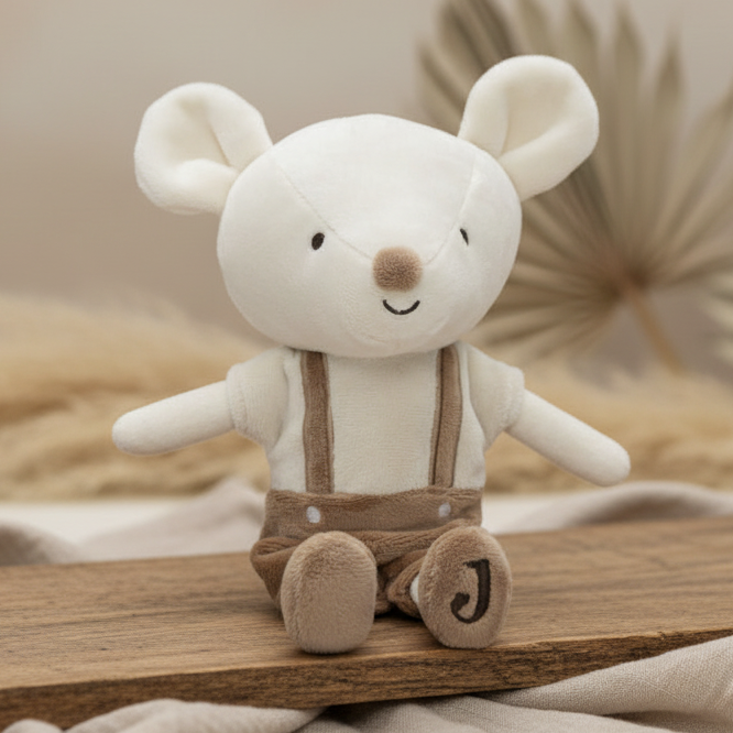Weiches Kuscheltier Maus Bowie als Stoffpuppe fuer Kinder zum Kuscheln, Spielen und Liebhaben