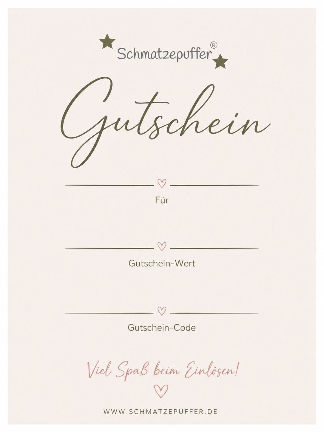 Schmatzepuffer Geschenkgutschein für personalisierte Babygeschenke zur Geburt und Taufe. Flexible Geschenkidee für Eltern, Großeltern, Paten und Freunde zur Auswahl individueller Erinnerungsstücke.