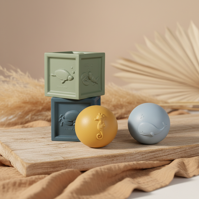 Badewannen-Spielzeug Würfel & Kugeln bunt – Badespielzeug für Babys