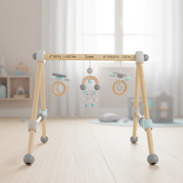 Spielbogen Elefant aus Holz für Babys | Schmatzepuffer