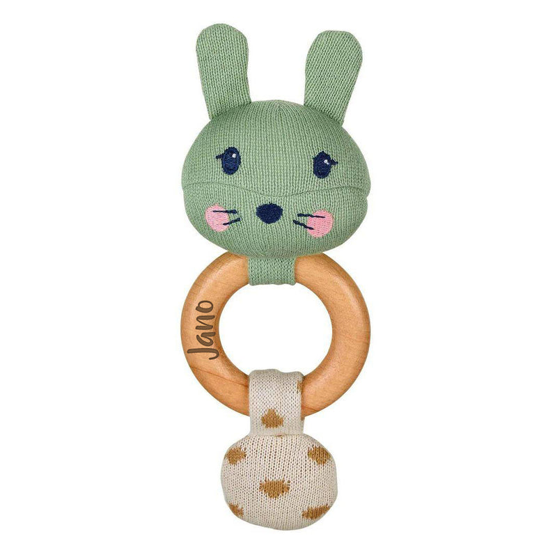Grasping toy rabbit Kinni Strick, green/wood | Sterntaler