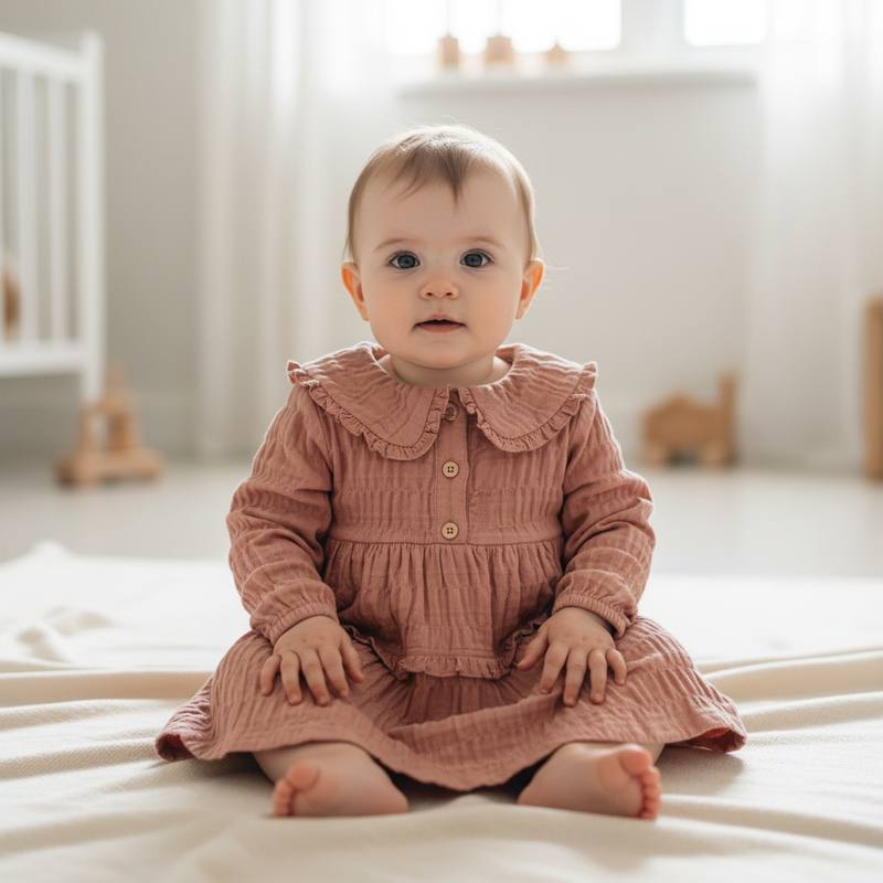 Langarm Kleid Rose Pink – Kinderkleid mit floralem Design