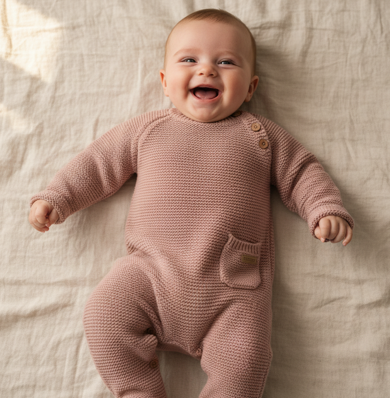Knitted Romper Little Pink Flowers Vintage Pink | Little Dutch