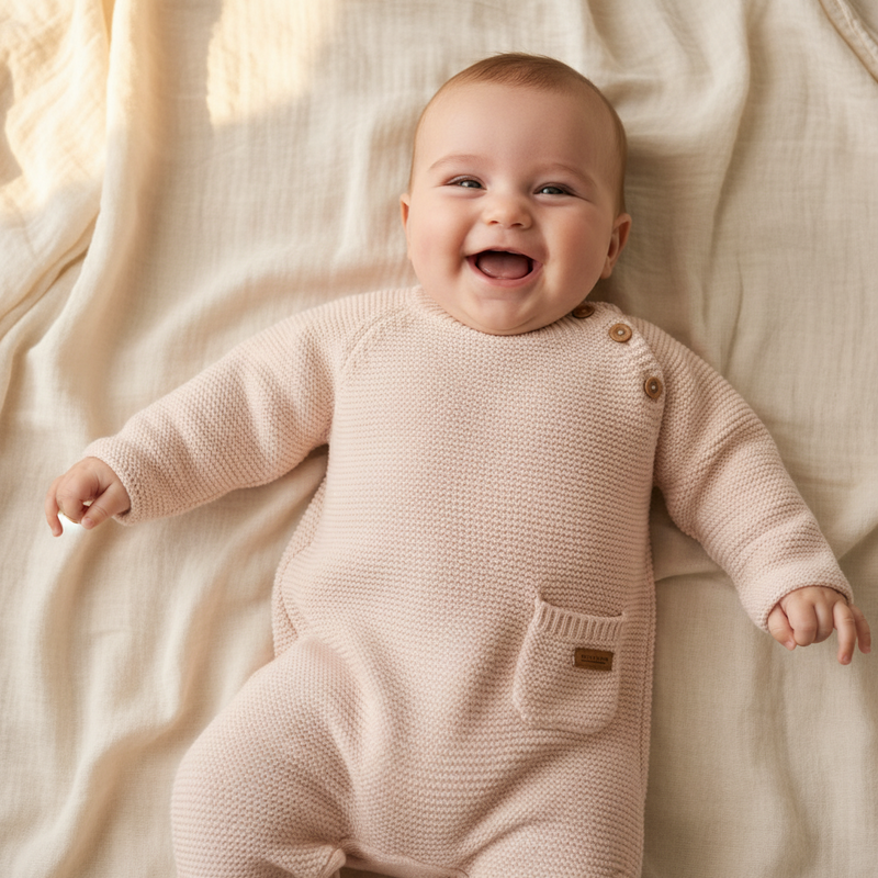 Knitted Romper Flowers &amp; Butterflies Pink | Little Dutch