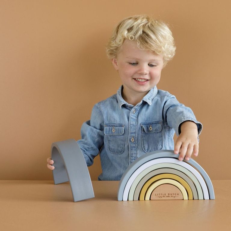 Personalized Rainbow Stacking Tower Blue for Christening – Wooden Gift | Schmatzepuffer