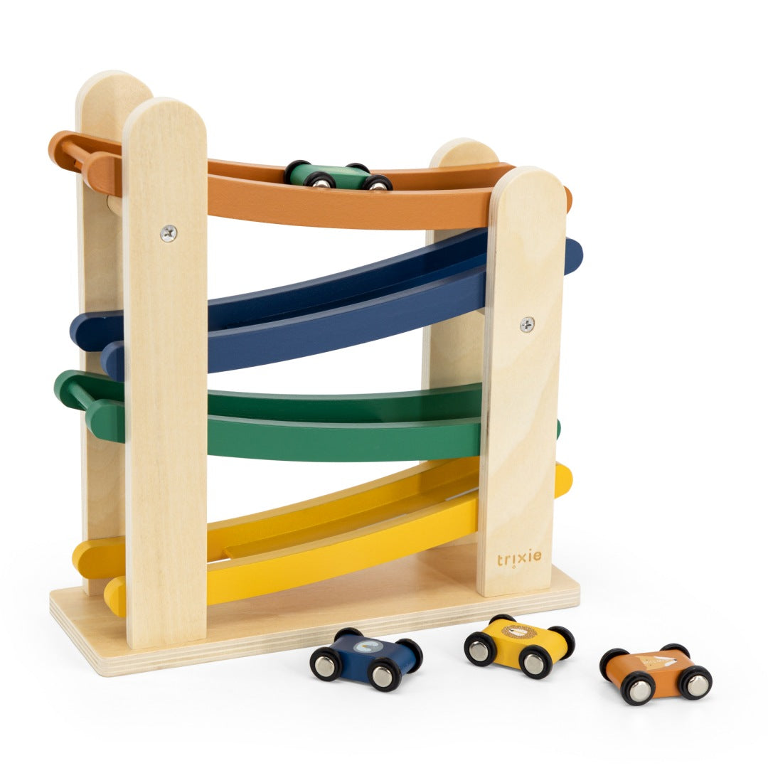 Wooden Ball Track with 4 Cars – Motor Skills Toy for Children | Schmatzepuffer