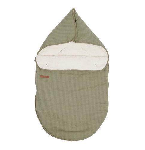 Babyschalen-Fußsack Pure Olive für Maxi-Cosi und viele Babyschalen der Gruppe 0+ mit weichem Teddyfutter, Kapuze und hochwertiger Baumwolle. Warmer Winterfußsack für Babys – komfortables Babyschalenzubehör von Schmatzepuffer aus Bocholt.