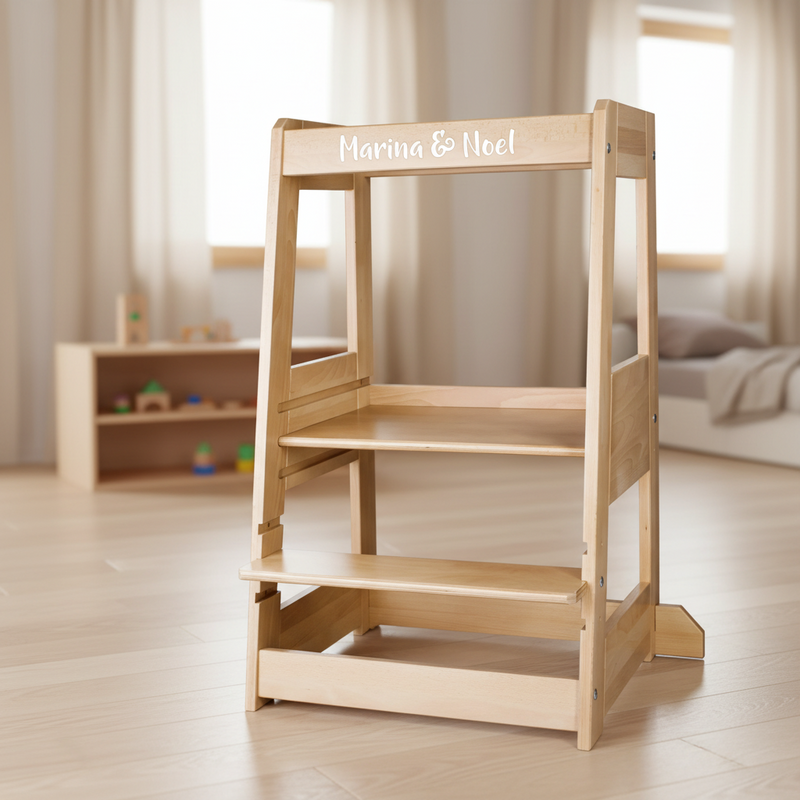 tiSsi® Geschwister-Lernturm Felix Natur – Premium Lernturm für 2 Kinder | personalisierbar